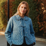 Chloe Bow Quilted Denim Jacket - Denim