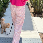 Wanderlust gingham boxer pants in pink with elastic waistband and relaxed fit - back view