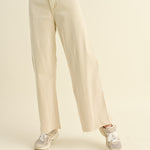 Wild Honey straight wide leg denim pants in beige with high-rise fit - front view