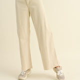 Wild Honey straight wide leg denim pants in beige with high-rise fit - front view