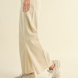 Wild Honey straight wide leg denim pants in beige with high-rise fit - side view