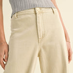 Wild Honey straight wide leg denim pants in beige with high-rise fit - close-up details