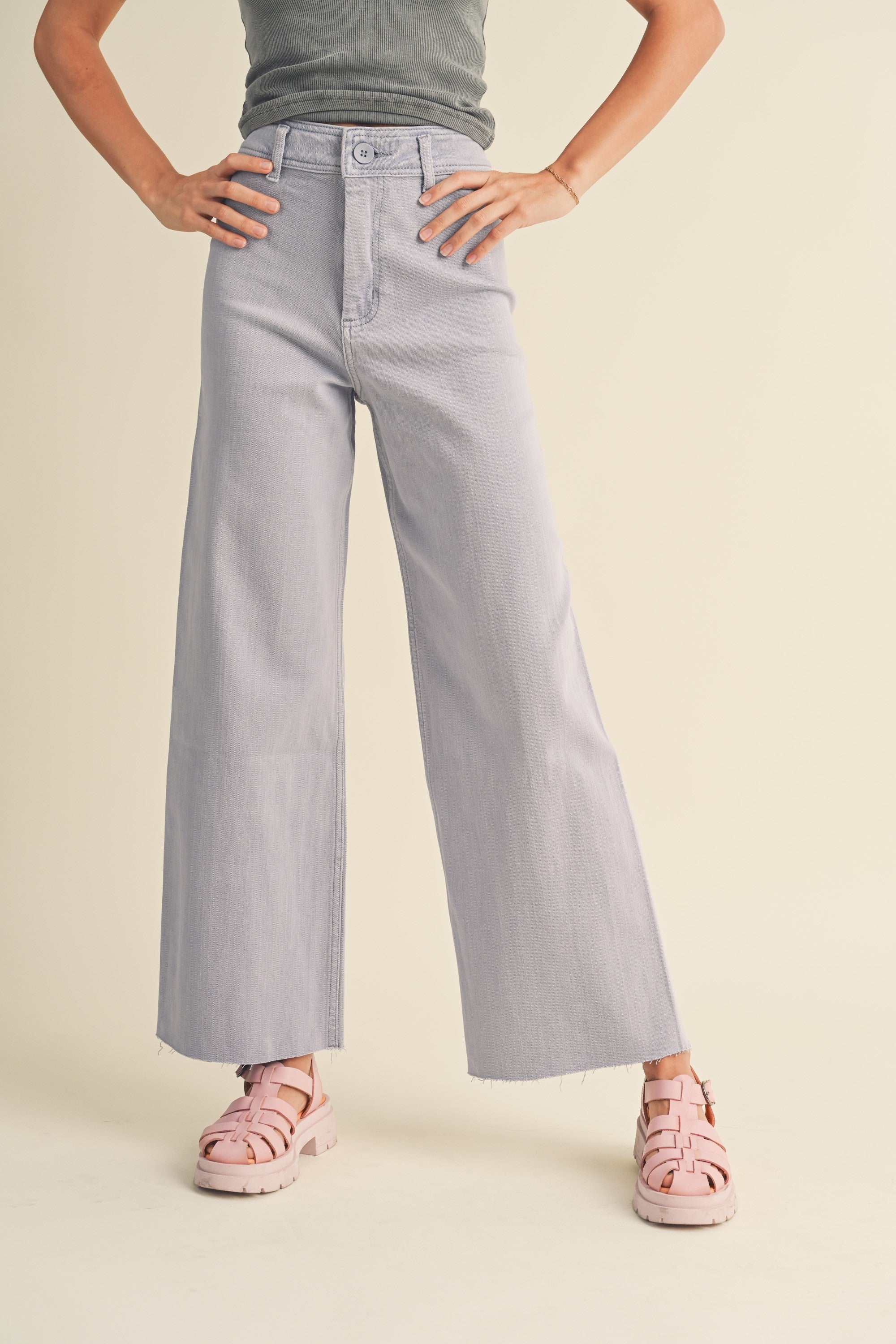Front view of Wild Honey straight wide leg denim pants