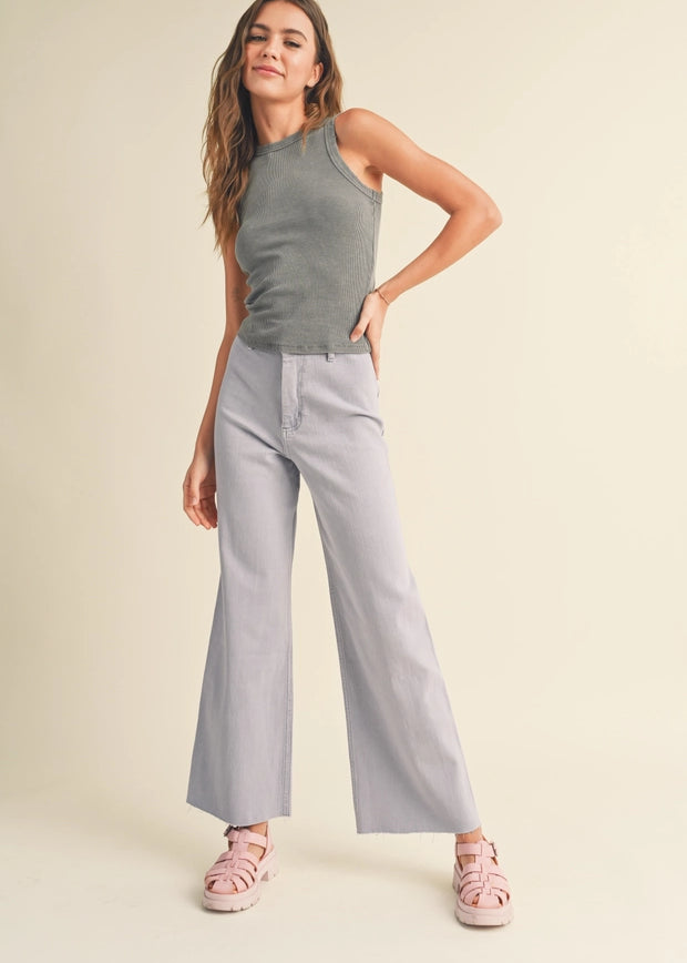 Wild Honey straight wide leg denim pants in frost lavender with high-rise fit
