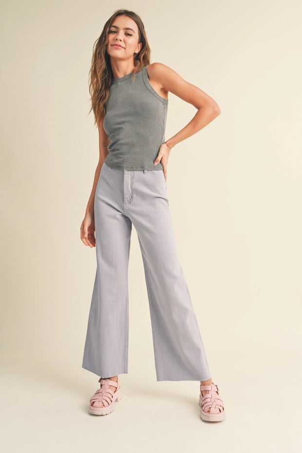 Wild Honey straight wide leg denim pants in frost lavender with high-rise fit