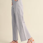 Side view of Wild Honey straight wide leg denim pants showing relaxed fit