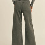 Back view of Wild Honey straight wide leg denim pants with raw hem