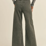 Back view of Wild Honey straight wide leg denim pants with raw hem