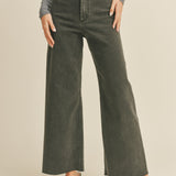 Wild Honey Straight Wide Leg Denim Pants - Washed Black