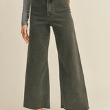 Front view of Wild Honey straight wide leg denim pants in washed black