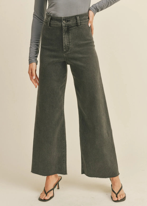 Front view of Wild Honey straight wide leg denim pants in washed black