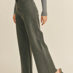 Angled front view of Wild Honey straight wide leg denim pants in washed black