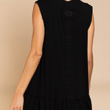 Back view of Wildest Rose tunic dress in black with sleeveless design